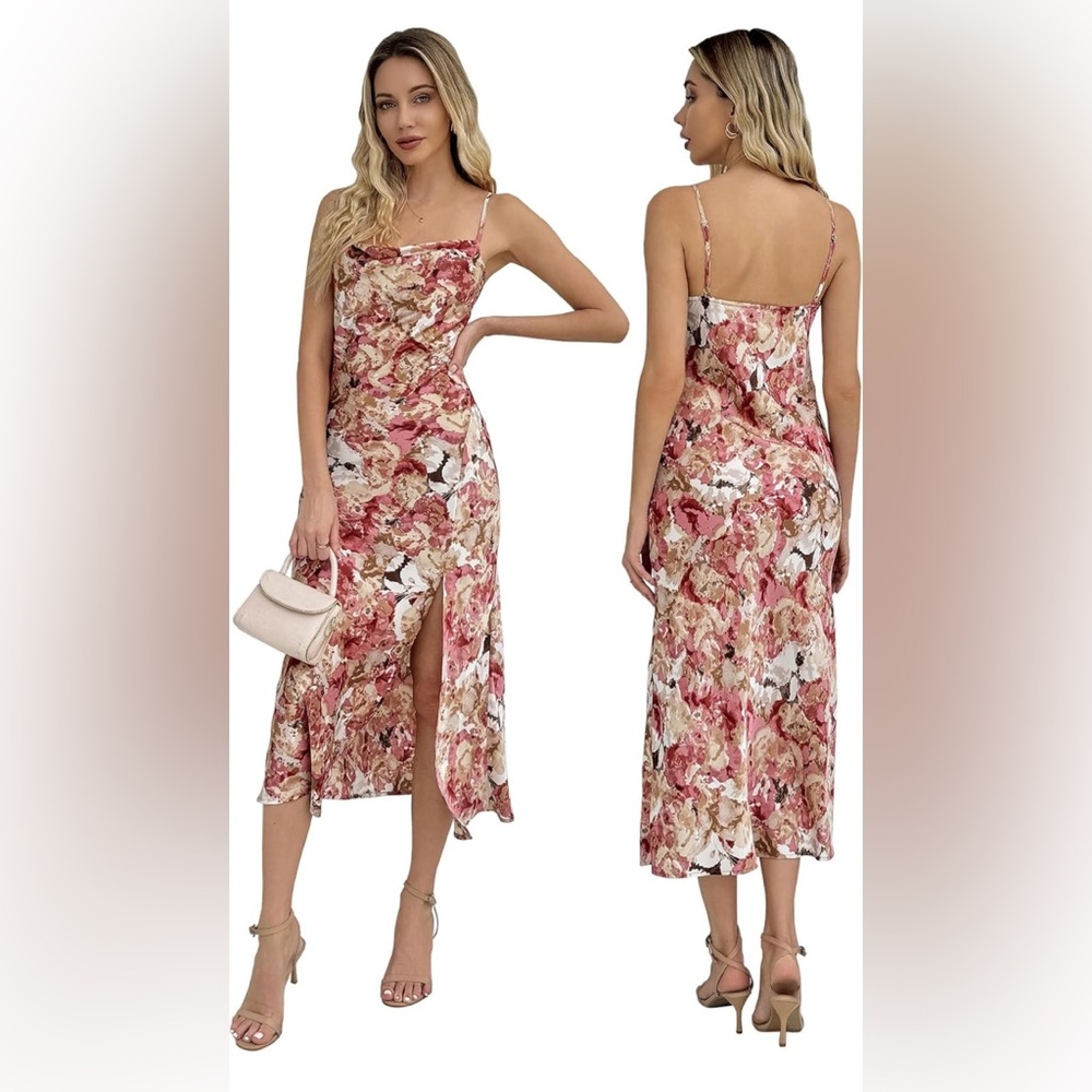 Floral Satin Midi Formal Dress